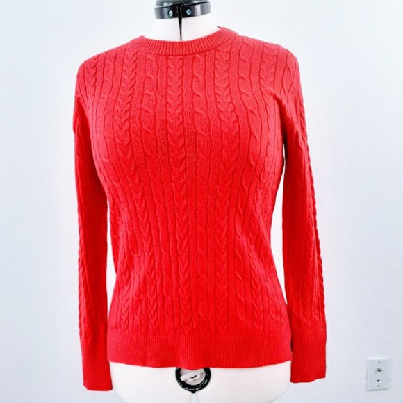 a new day Sweaters - CABLE KNIT RED CREW NECK SWEATER BY A NEW DAY